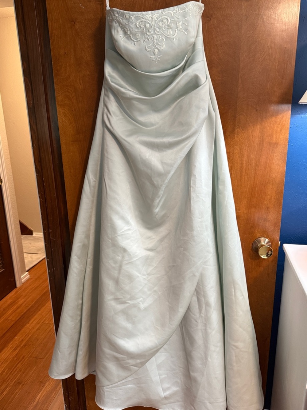 David's Bridal Light Mint Strapless Dress
